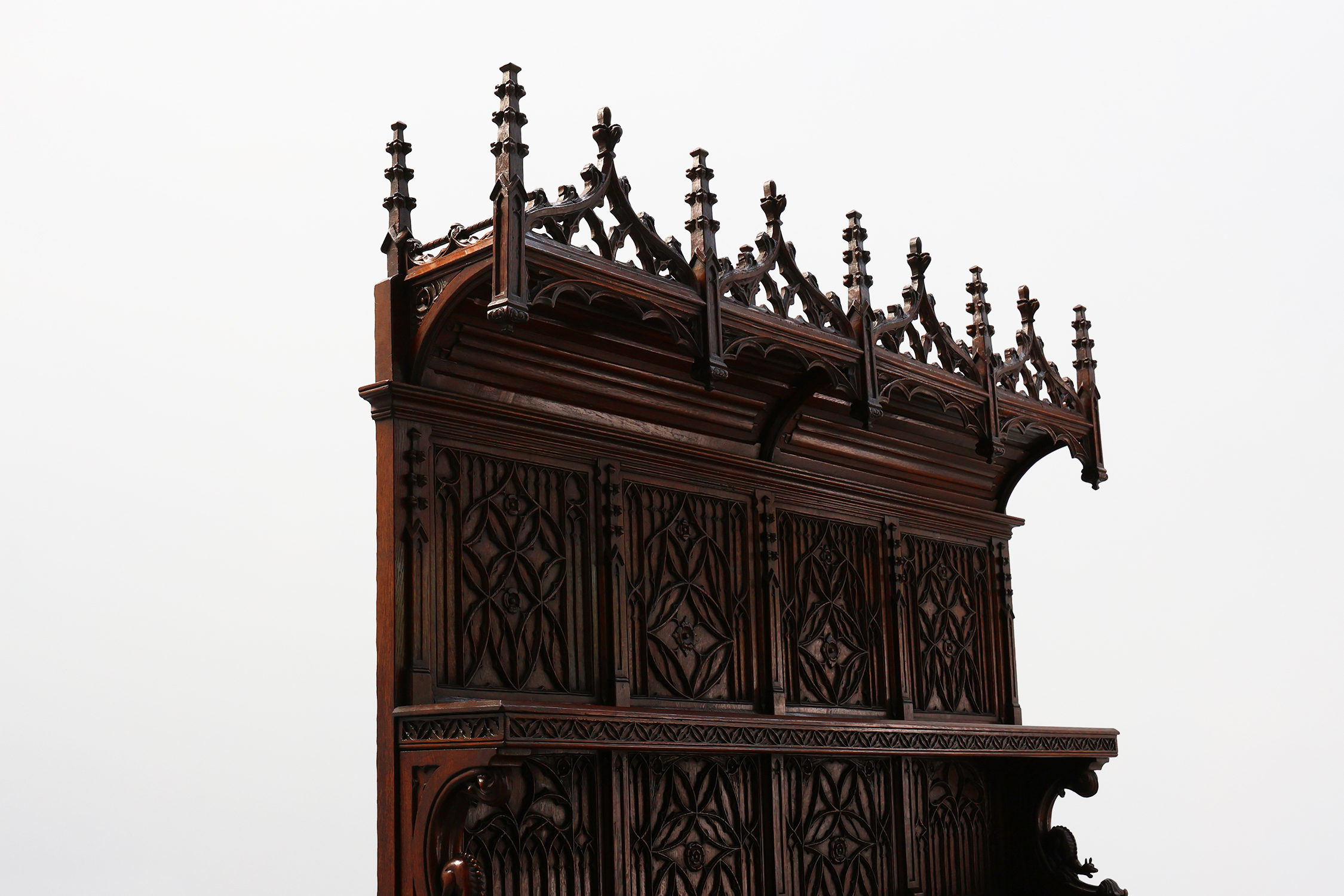 Rare large early 19th century hand carved Neo-Gothic cupboard in oakthumbnail